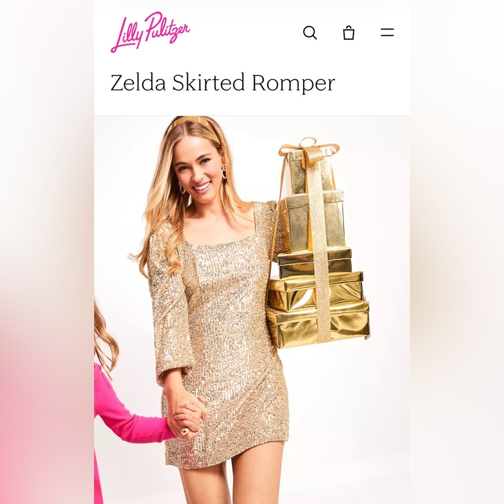 Lilly Pulitzer Zelda Gold Sequin Skirted Romper